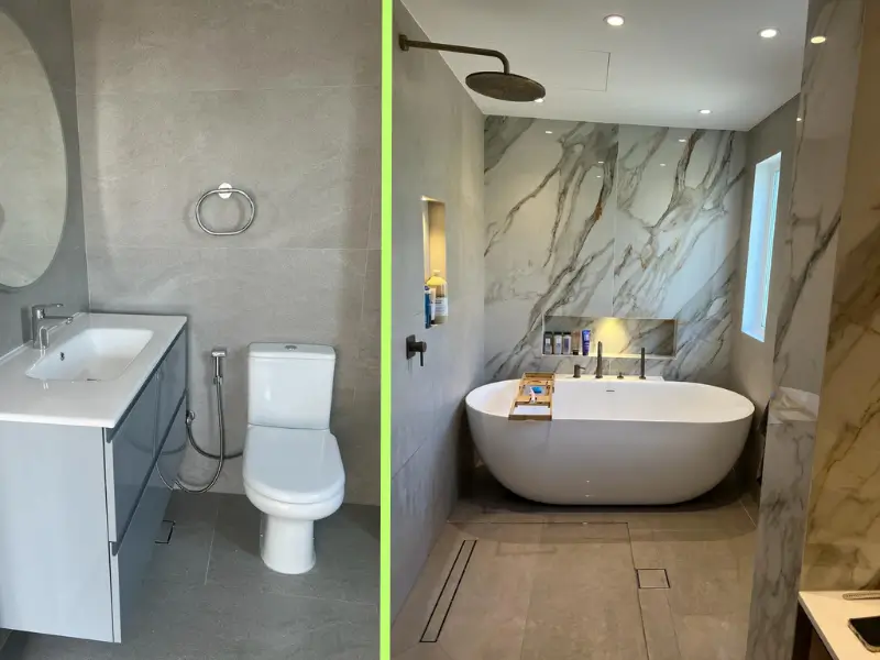 Modern bathroom renovation in Dubai - luxury tiles, fixtures and lighting